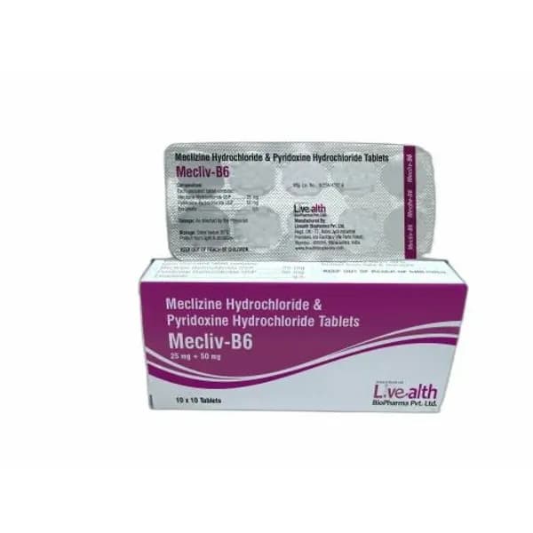 Meclizine hydrochloride and pyridoxine hydrochloride Tablet — Buy Online from NexCure Health