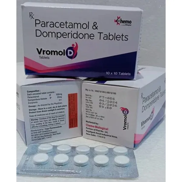 Paracetamol 500mg + Domperidone 20mg Tablets 500mg — Buy Online from NexCure Health