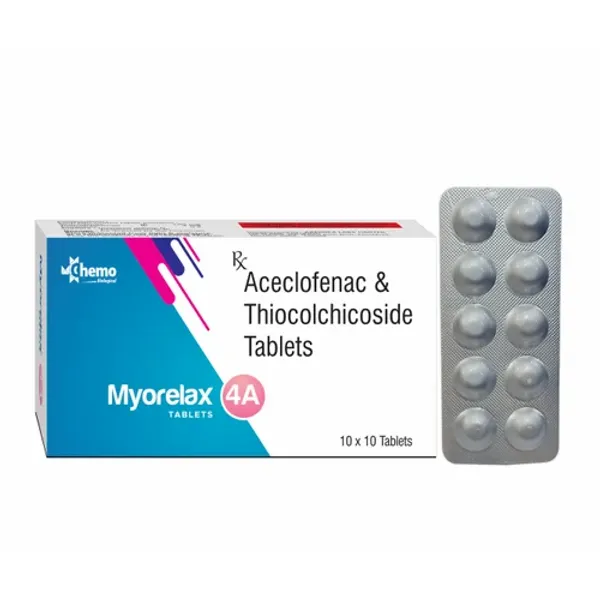 Thiocolchicoside 4mg + Aceclefenac 100mg 4mg — Buy Online from NexCure Health