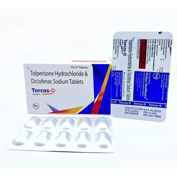TORCOS D TABLET Tolperisone 150mg + Diclofenac 50mg tablets 150mg — Buy Online from NexCure Health