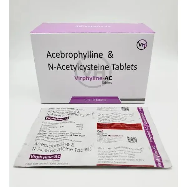 VIRPHYLLINE AC TABLET Acebrophylline 100mg & Acetylcysteine 600mg 100mg — Buy Online from NexCure Health