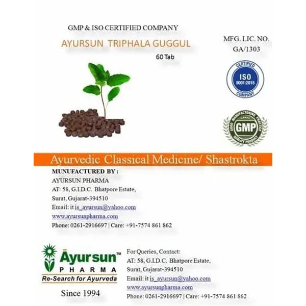 Ayurvedic Shastrokta Product For Blood Disorders, Piles - Ayursun Triphala Guggul — Buy Online from NexCure Health