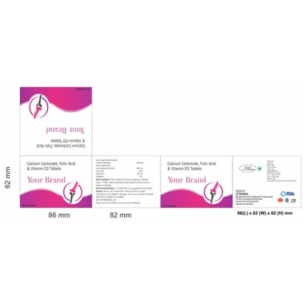 Calcium Carbonate Folic Acid & Vitamin D3 Third Party Manufacturing Tablets — Buy Online from NexCure Health