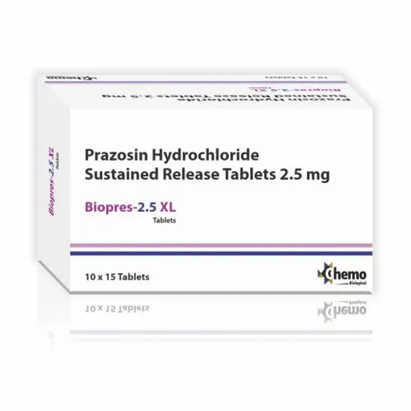Prazosin Hydrochloride Susataind Release Tablets 2.5 mg. 2.5 mg — Buy Online from NexCure Health