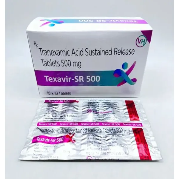 TEXAVIR SR 500 TABLET Tranexamic acid 500mg Sustained release Tablet 500mg — Buy Online from NexCure Health